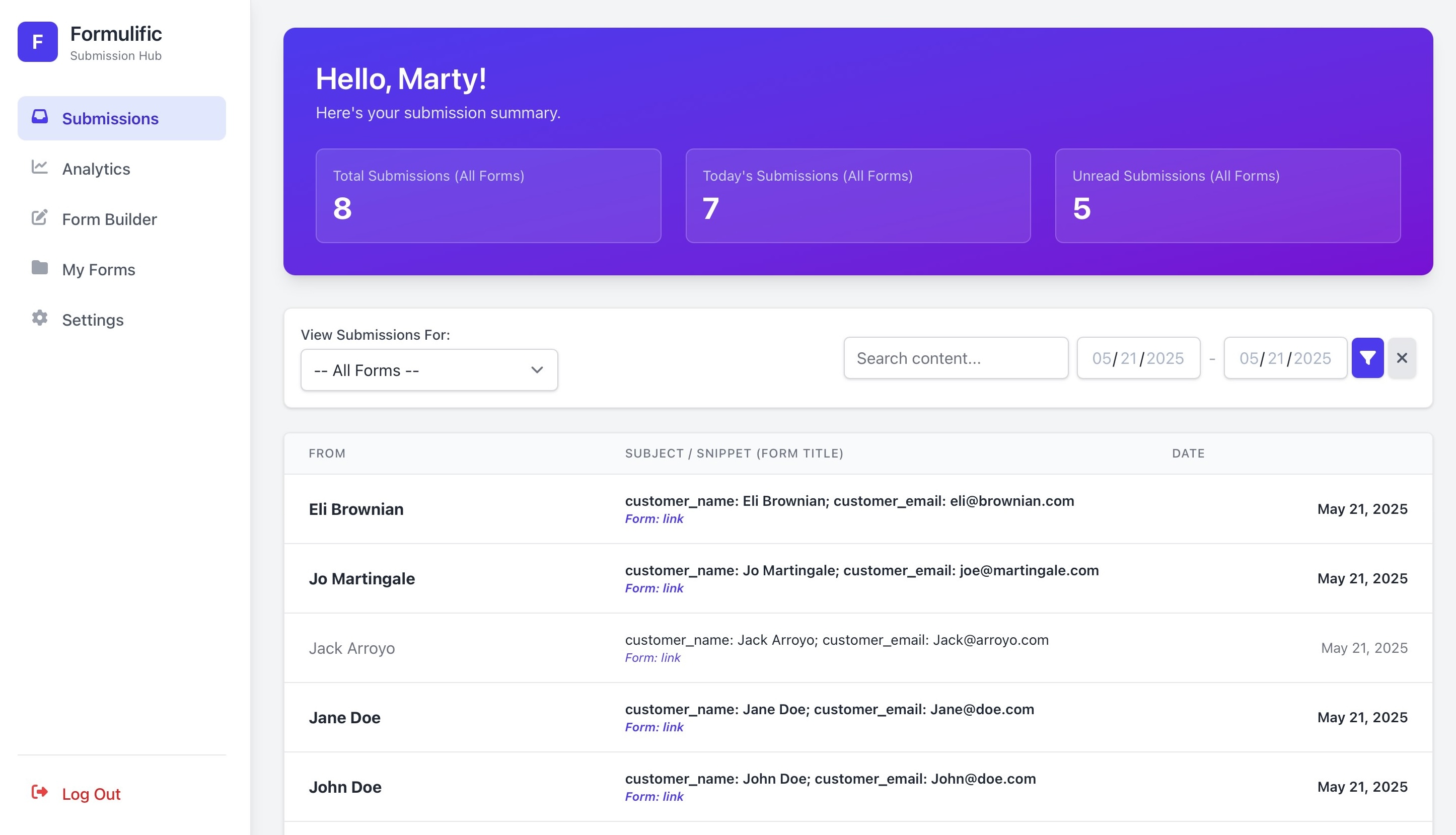 Formulific Dashboard